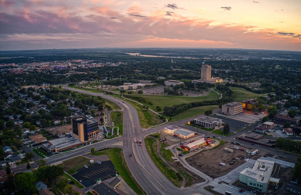 Aerial view of Bismarck, North Dakota during summer