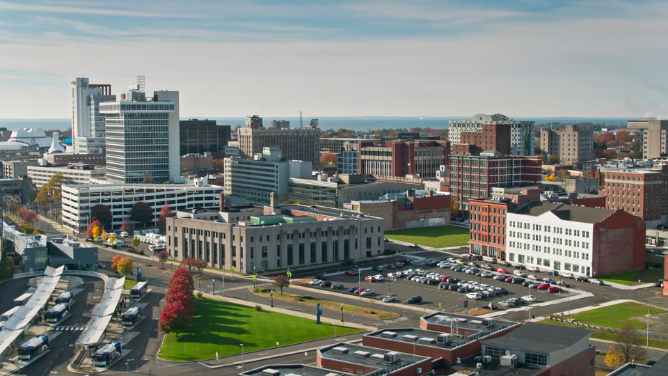 Aerial view of downtown Bridgeport, Connecticut