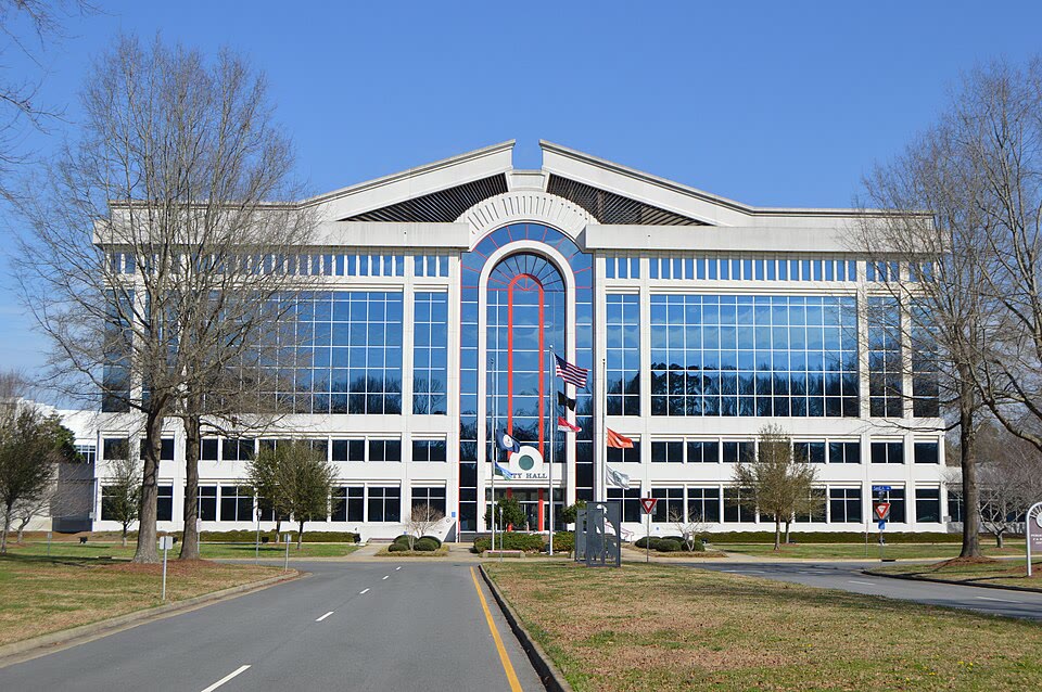 Front of City Hall in Chesapeake, Virginia, off Cedar Road west of Battlefield Boulevard