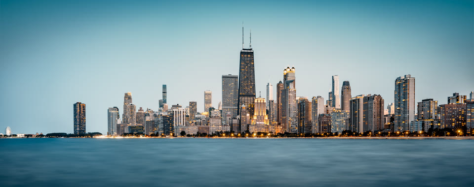 The skyline of Chicago during the blue hour along Lake Michigan