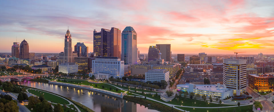 Columbus, Ohio skyline at sunrise
