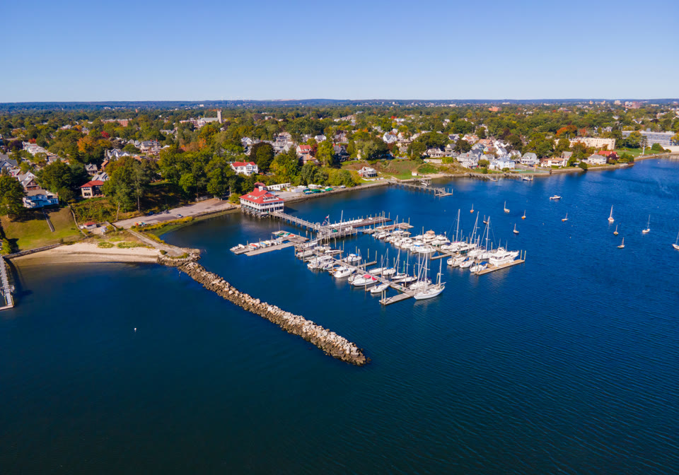 The Edgewood Yacht Club marina where the Providence River meets Narragansett Bay in Cranston, Rhode Island