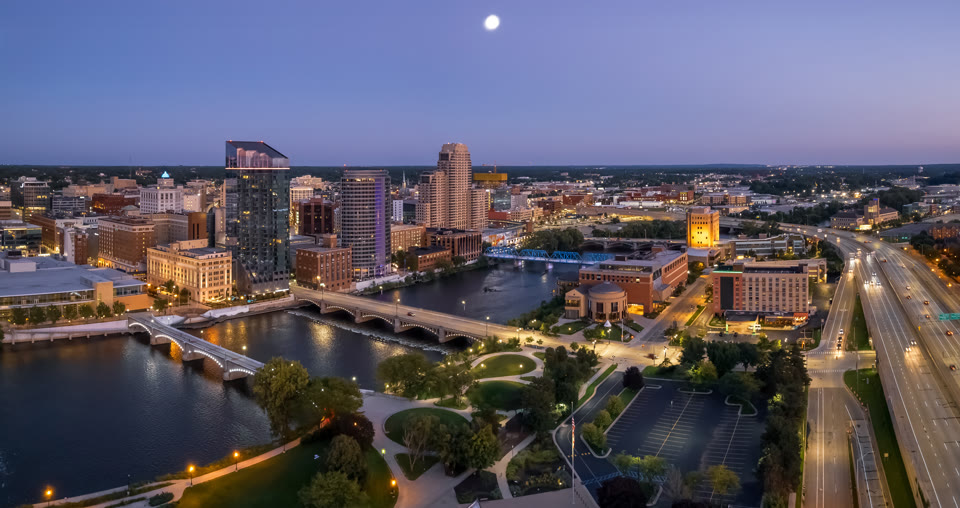 Aerial view of downtown Grand Rapids, Michigan