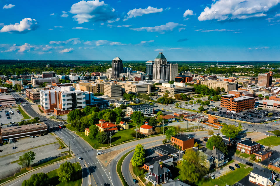 Aerial view of downtown Greensboro, North Carolina