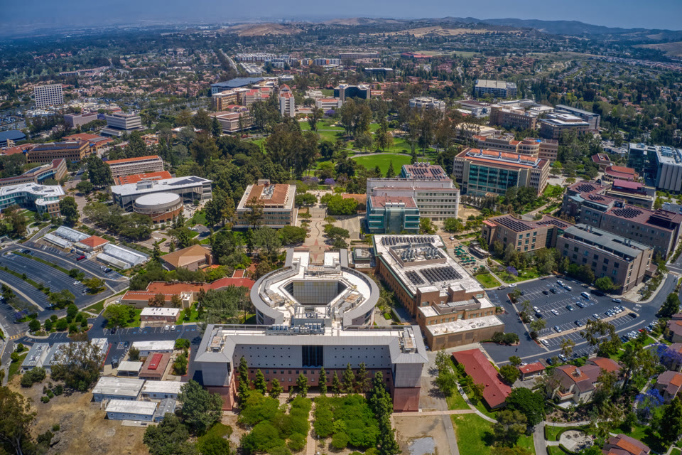 Aerial view of the UC Irvine campus in Irvine, California