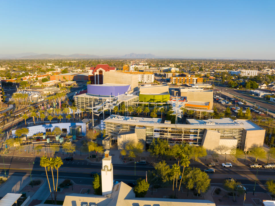 The Mesa Arts Center at Main Street and Center Street in downtown Mesa, Arizona