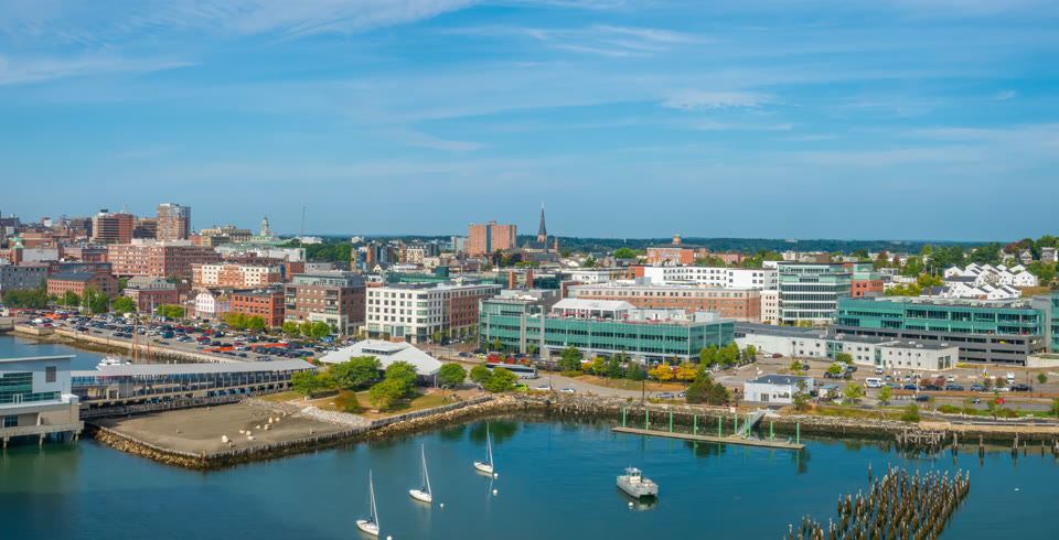 Aerial view of the Portland, Maine harbor