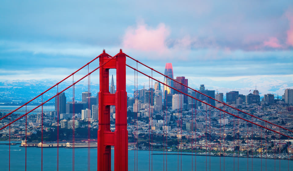 The Golden Gate Bridge spanning San Francisco Bay