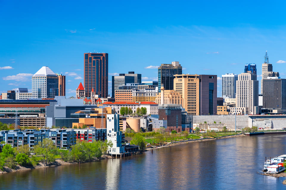 St. Paul, Minnesota skyline on the Mississippi River