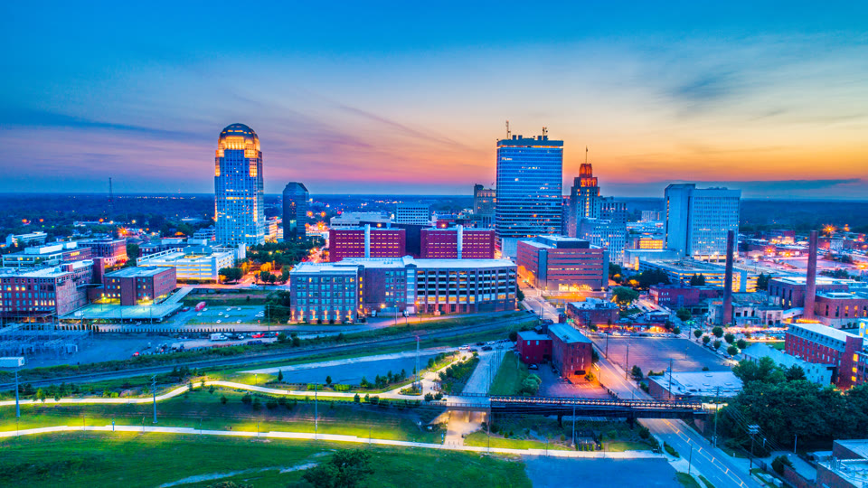 Winston-Salem, North Carolina skyline aerial view