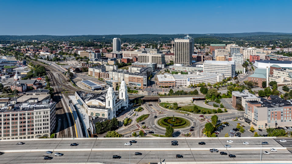 Union Station and downtown Worcester, Massachusetts